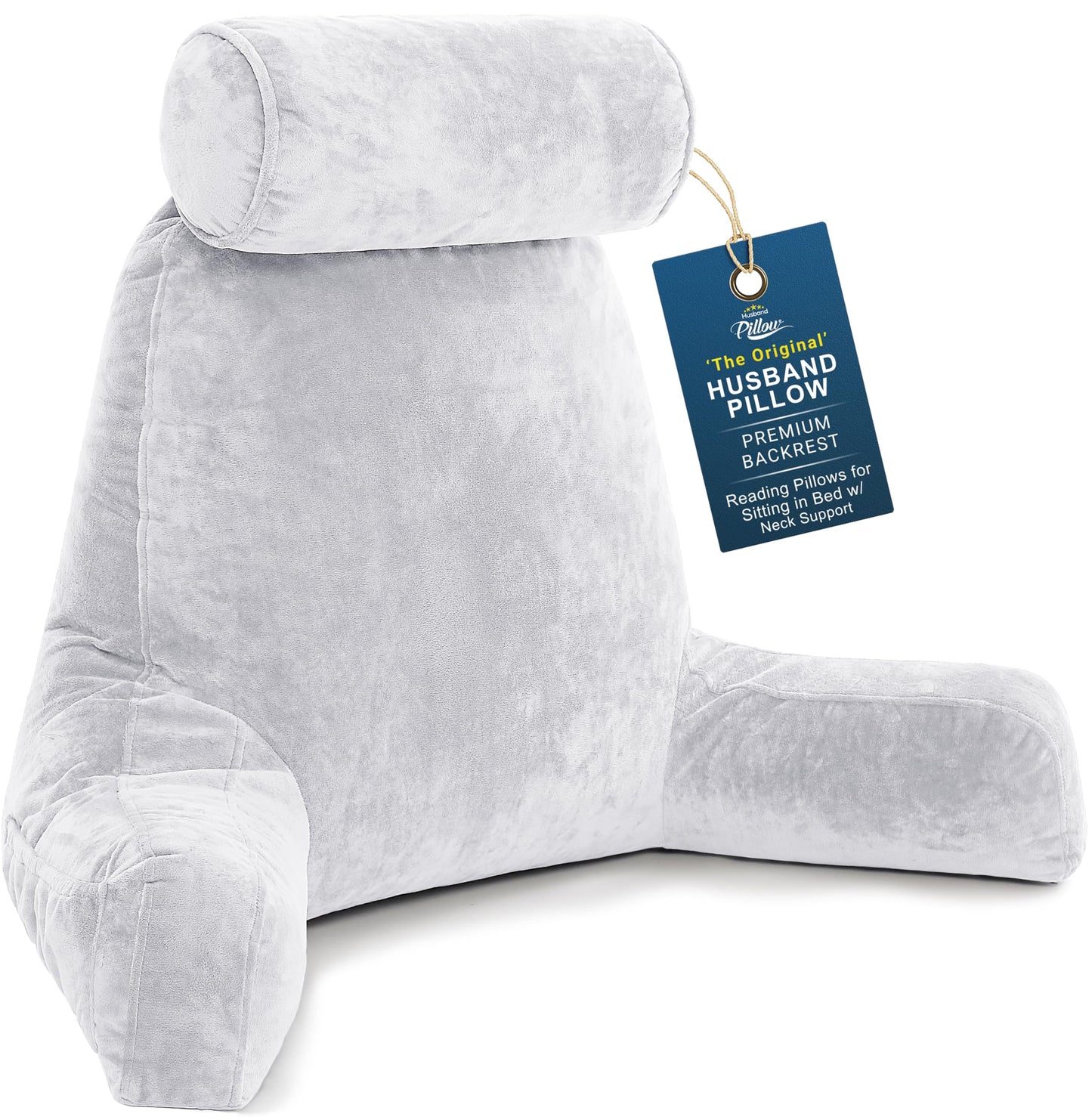 Husband Pillow XXL The Original for Adults - 30" Tall Backrest for Sitting Up in Bed - Firm Support Reading & Bed Rest Pillows for Adults, Neck Roll, Removable Cover - TV - Dark Grey