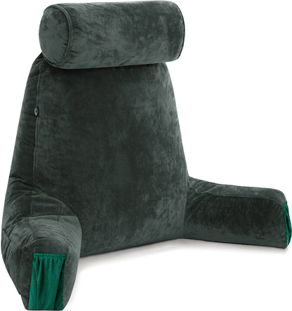 Husband Pillow XXL The Original for Adults - 30" Tall Backrest for Sitting Up in Bed - Firm Support Reading & Bed Rest Pillows for Adults, Neck Roll, Removable Cover - TV - Dark Grey